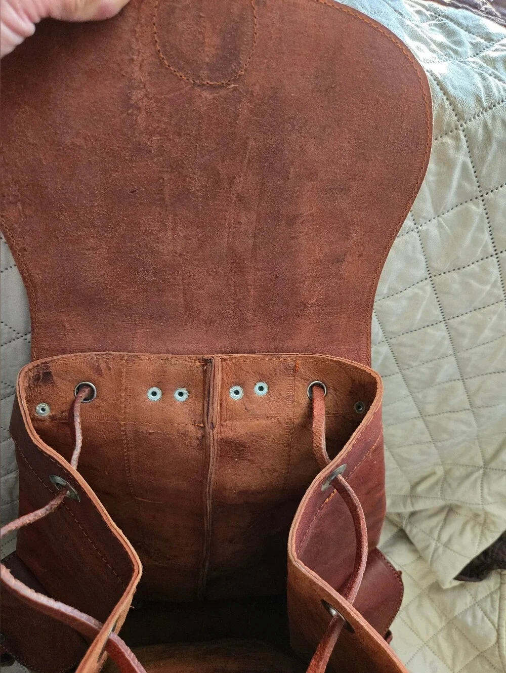 Men's Brown Leather Buckle Backpack